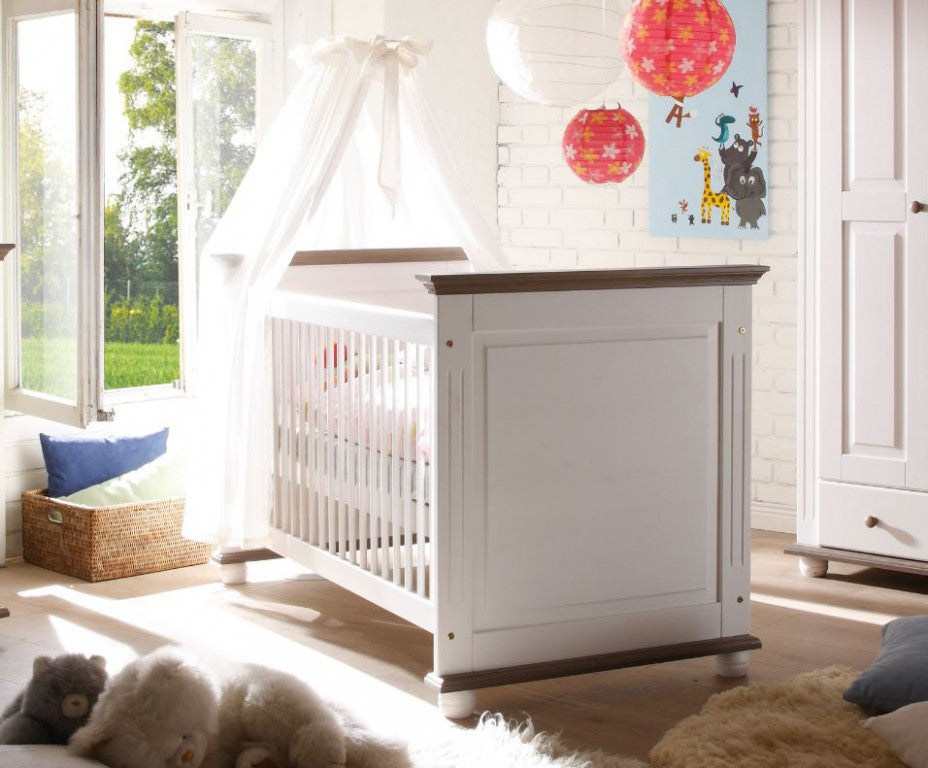 Laura Babyzimmer Kinderzimmer Babymöbel Wickelkommode Babybett Kiefer Weiß/Lava - Froschkönig24