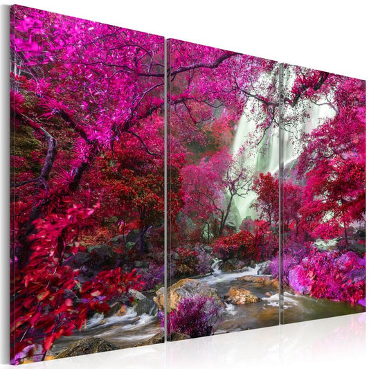 Wandbild - Beautiful Waterfall: Pink Forest