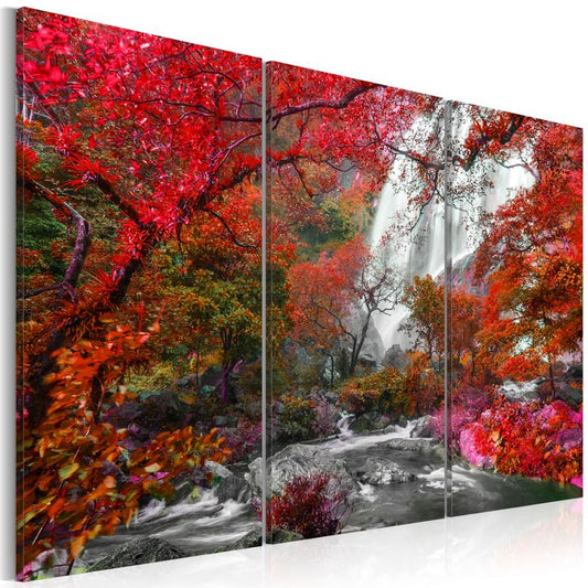 Wandbild - Beautiful Waterfall: Autumnal Forest