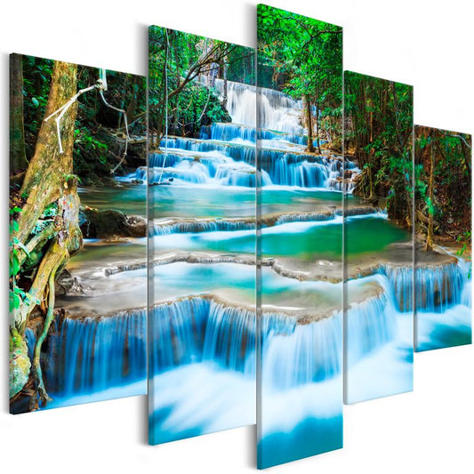 Wandbild - Waterfall in Kanchanaburi (5 Parts) Wide 225x100 cm