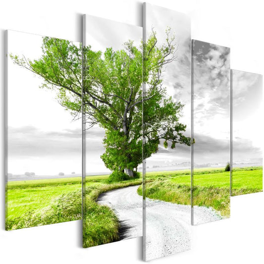 Wandbild - Lone Tree (5 Parts) Green 225x100 cm