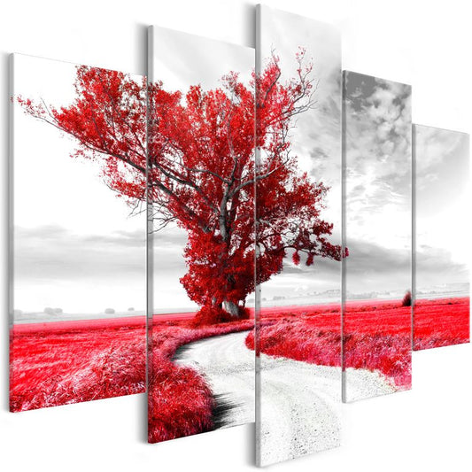 Wandbild - Tree near the Road (5 Parts) Red