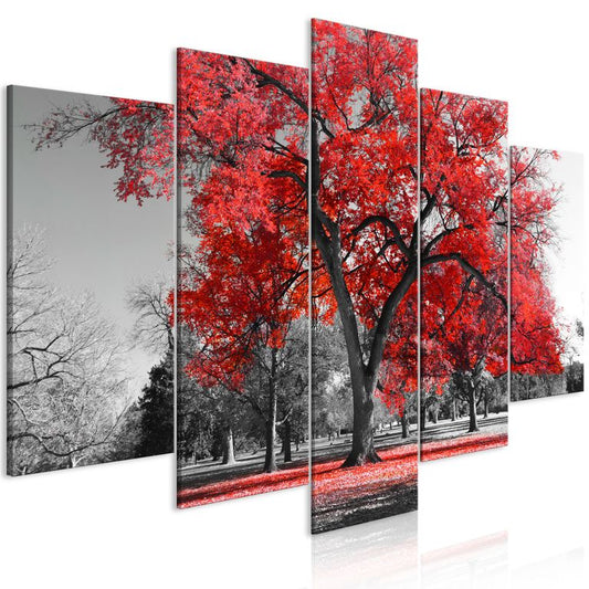 Wandbild - Autumn in the Park (5 Parts) Wide Red