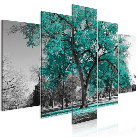 Wandbild - Autumn in the Park (5 Parts) Wide Turquoise