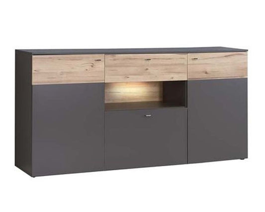 LATINA Sideboard inkl. Beleuchtung Planked Eiche / Grau