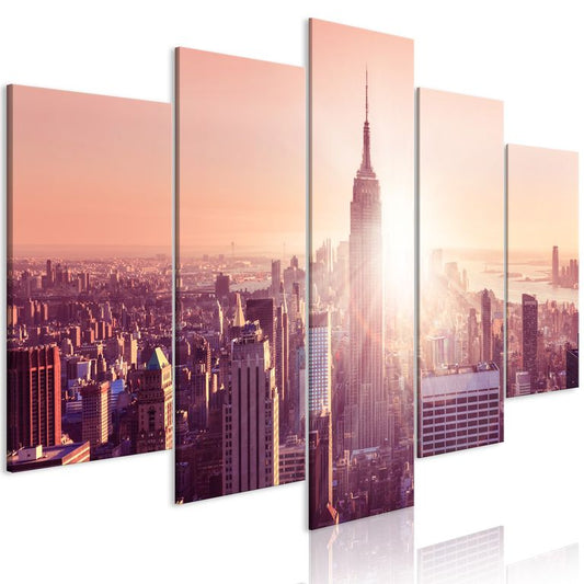 Wandbild - Sun over Manhattan (5 Parts) Wide Orange