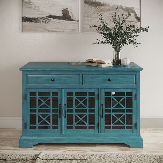 Avola Massivholz Sideboard 127 cm Shabby-Chic Akazie Antikblau