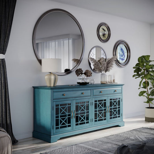 Avola Massivholz Sideboard 178 cm Shabby-Chic Akazie Antikblau