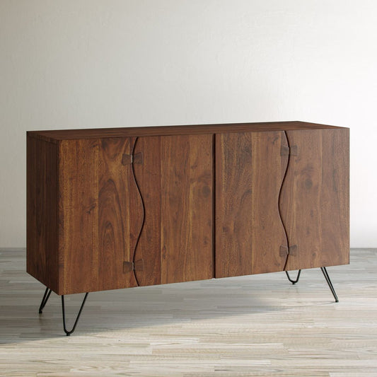 Avola Massivholz Akazie Sideboard mit Metalgestell Dunkelbraun / Schwarz