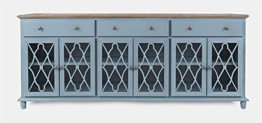 Avola Massivholz Sideboard 219 cm Shabby-Chic Akazie Hellblau / Braun