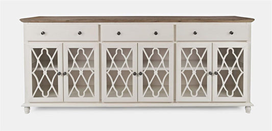 Avola Massivholz Sideboard 219 cm Shabby-Chic Akazie Creme / Braun