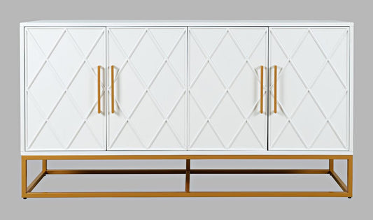 Avola Massivholz Sideboard 152 cm Fischgräten-Design Akazie Weiß