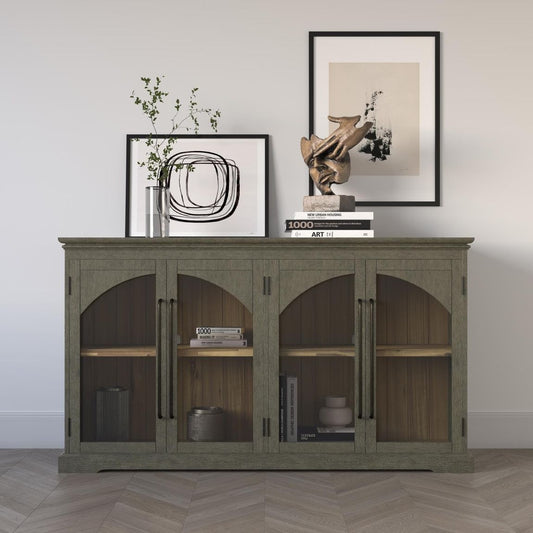 Avola Massivholz Sideboard 165 cm Akazie Grau / Grün