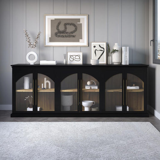 Avola Massivholz Sideboard 244 cm Akazie Schwarz