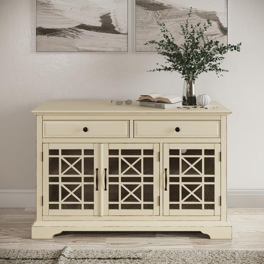 Avola Massivholz Sideboard 127 cm Shabby-Chic Akazie Creme