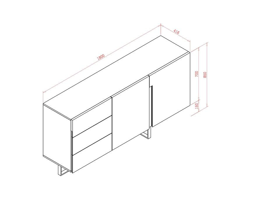 Hudson Hochglanz Sideboard 180 cm Antifingerprint-Beschichtung Akazie Sand / Edelstahl