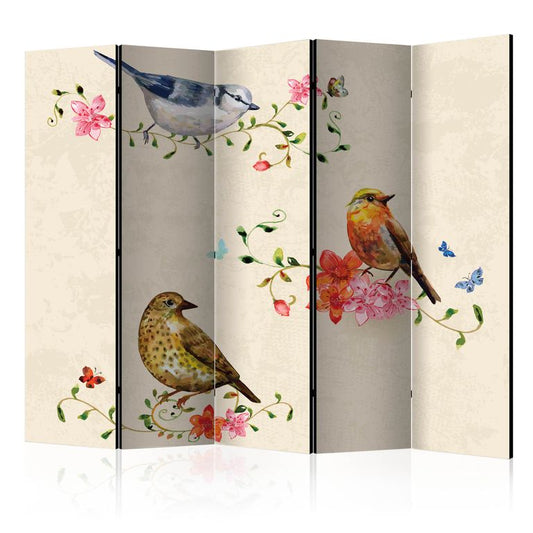 5-teiliges Paravent - Bird Song II [Room Dividers] 225x172 cm