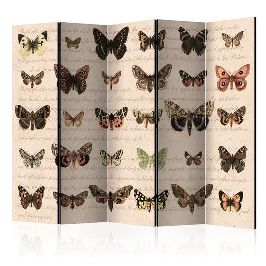 5-teiliges Paravent - Retro Style: Butterflies II [Room Dividers] 225x172 cm