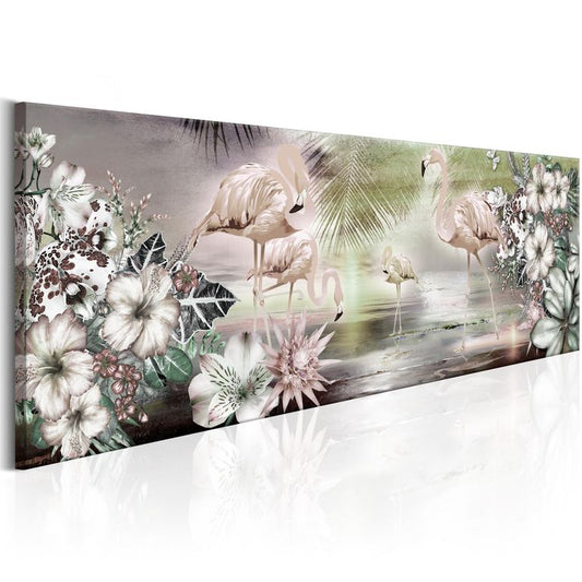 Wandbild - Flamingoes and Flowers