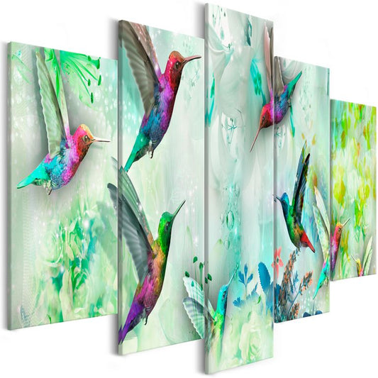 Wandbild - Colourful Hummingbirds (5 Parts) Wide Green