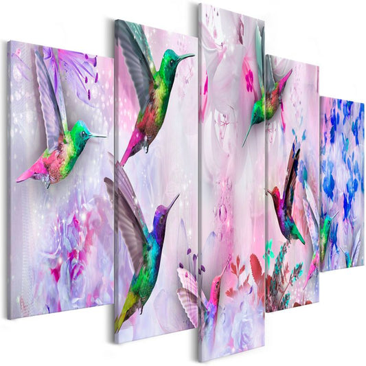 Wandbild - Colourful Hummingbirds (5 Parts) Wide Violet