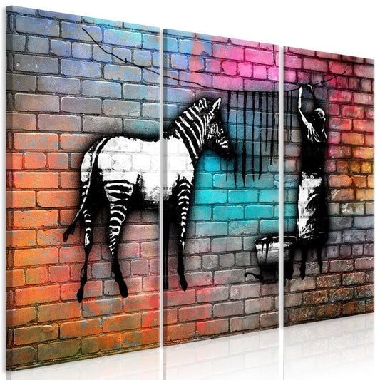 Wandbild - Washing Zebra - Colourful Brick (3 Parts)