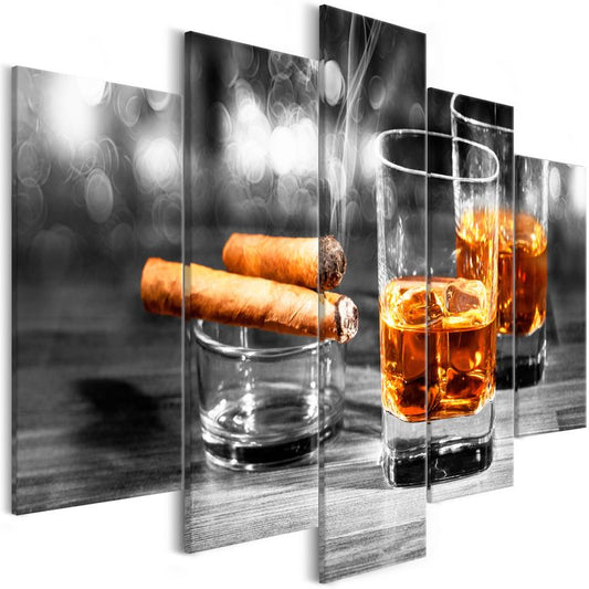 Wandbild - Cigars and Whiskey (5 Parts) Wide 225x100 cm