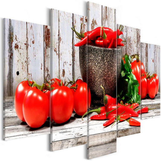 Wandbild - Red Vegetables (5 Parts) Wood Wide