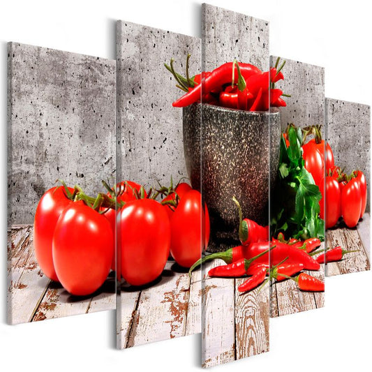 Wandbild - Red Vegetables (5 Parts) Concrete Wide