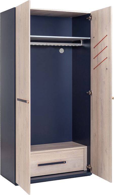 Cilek TRIO Kleiderschrank Kinderkleiderschrank Schrank 2-türig Blau / White-Wash - Froschkönig24