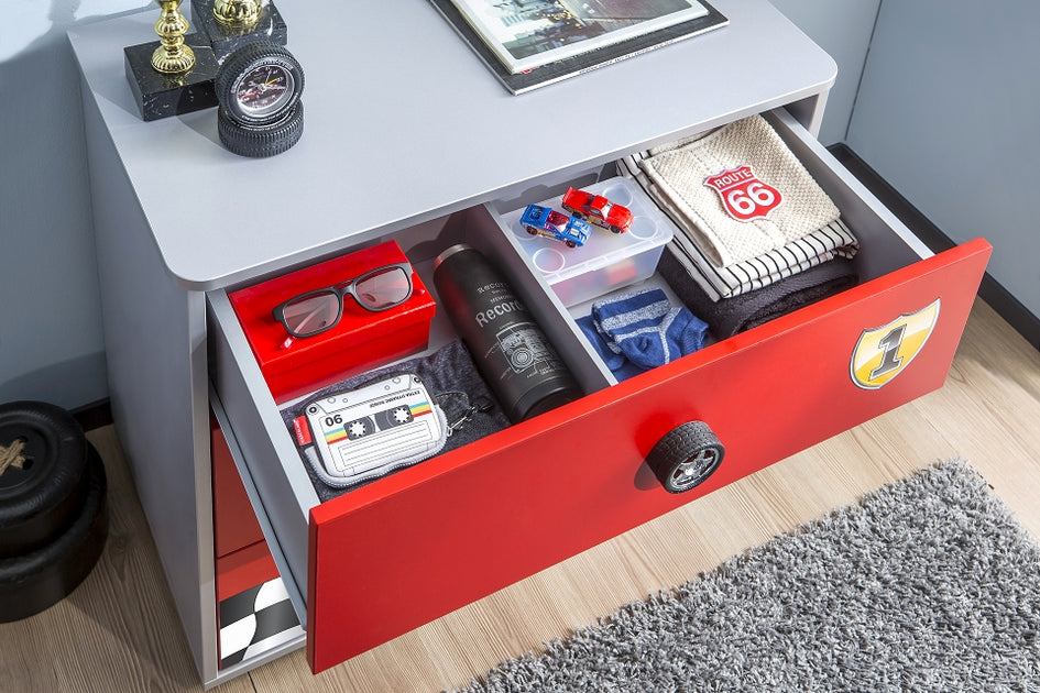 Cilek RACECUP Kommode Sideboard Anrichte Kinderkommode Rot / Grau - Froschkönig24