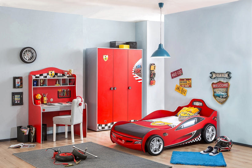 Cilek RACECUP Kleiderschrank Kinderkleiderschrank Schrank Rot / Grau - Froschkönig24