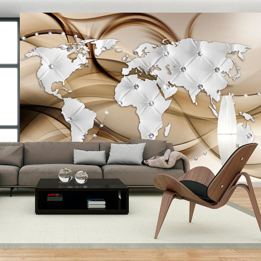 Fototapete - World Map - White & Diamonds