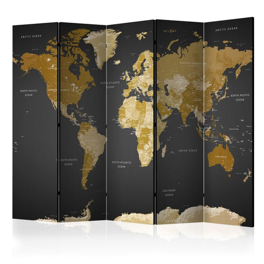 5-teiliges Paravent - Room divider - World map on dark background 225x172 cm