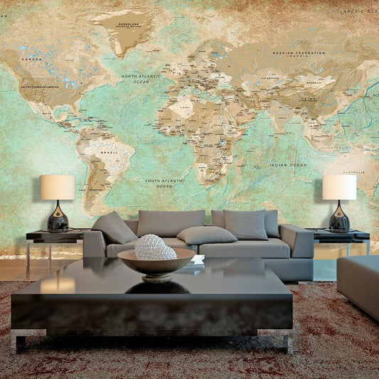 XXL Tapete - Turquoise World Map II 500x280 cm