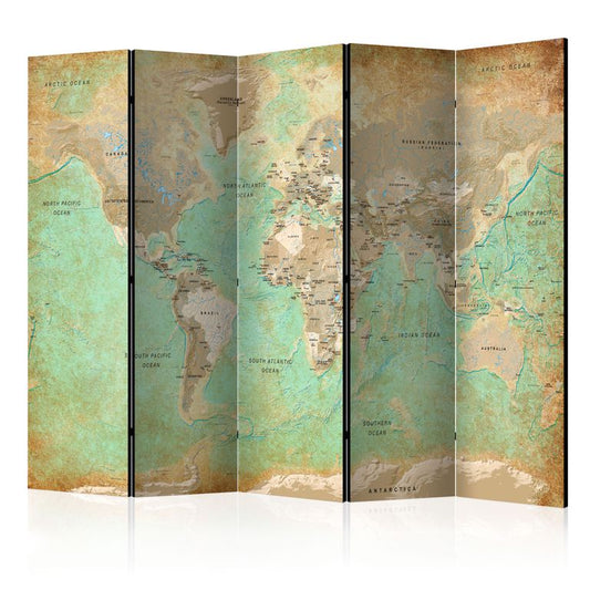 5-teiliges Paravent - Turquoise World Map  [Room Dividers] 225x172 cm