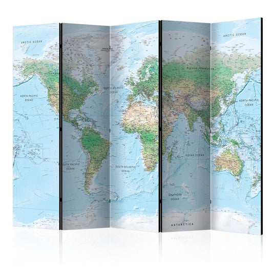 5-teiliges Paravent - World Map [Room Dividers] 225x172 cm