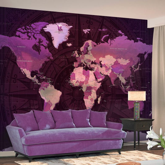 Fototapete - Purple World Map