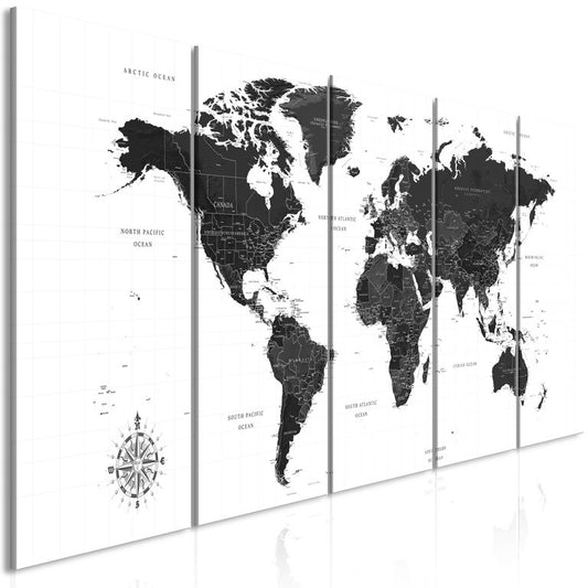 Wandbild - Black and White Map (5 Parts) Narrow