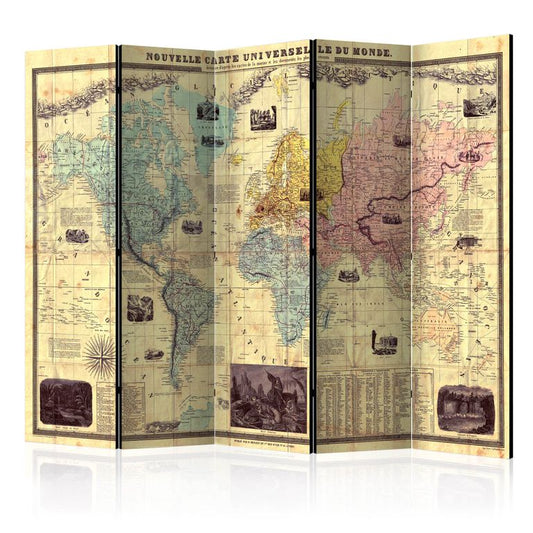 5-teiliges Paravent - Nouvelle Carte Du Monde [Room Dividers] 225x172 cm