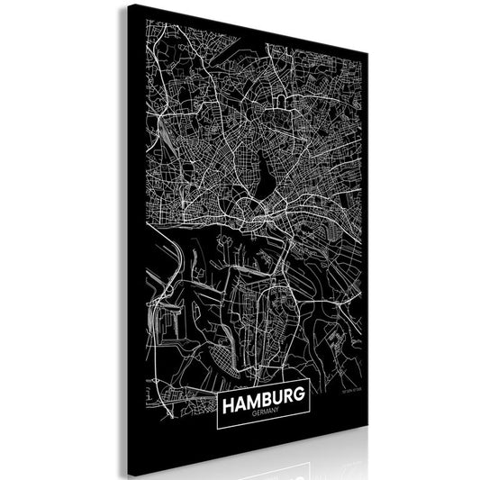 Wandbild - Dark Map of Hamburg (1 Part) Vertical