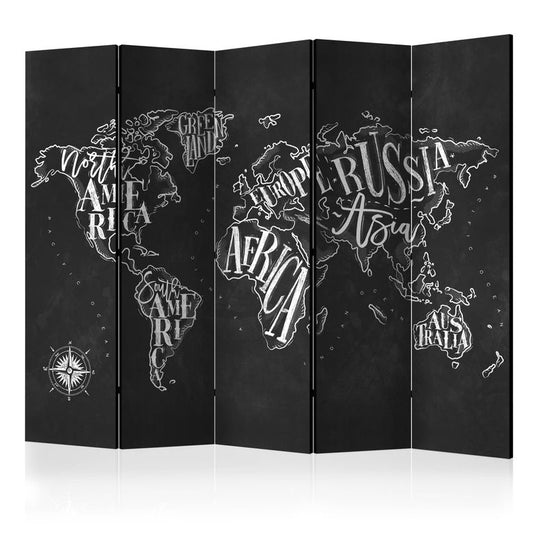 5-teiliges Paravent - Retro Continents (Black) II [Room Dividers]