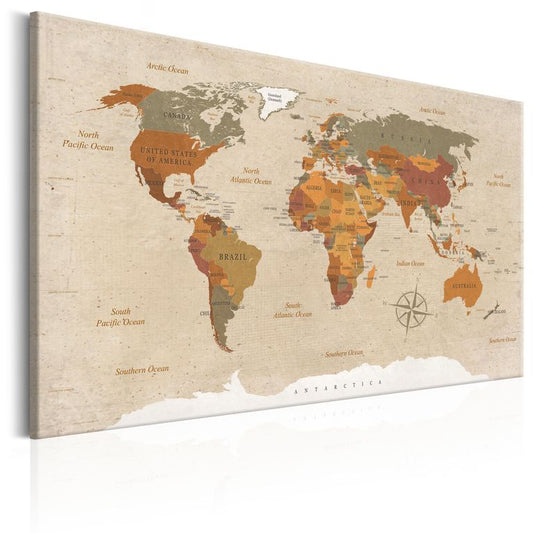 Wandbild - World Map: Beige Chic