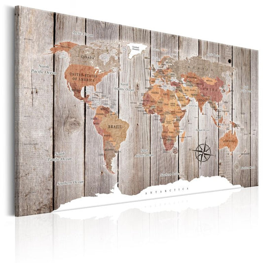 Wandbild - World Map: Wooden Stories