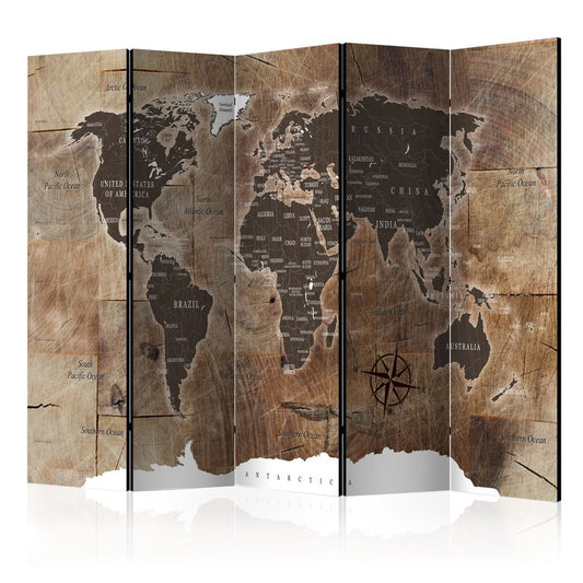 5-teiliges Paravent - Room divider - Map on the wood 225x172 cm