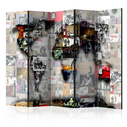 5-teiliges Paravent - Room divider - World map - Banksy 225x172 cm