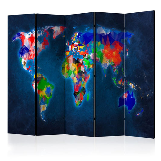 5-teiliges Paravent - Room divider - Colorful map 225x172 cm