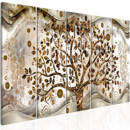 Wandbild - Tree and Waves (5 Parts) Brown