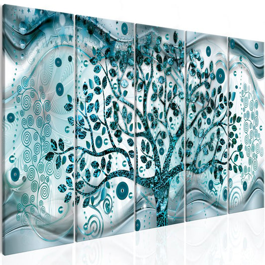 Wandbild - Tree and Waves (5 Parts) Blue