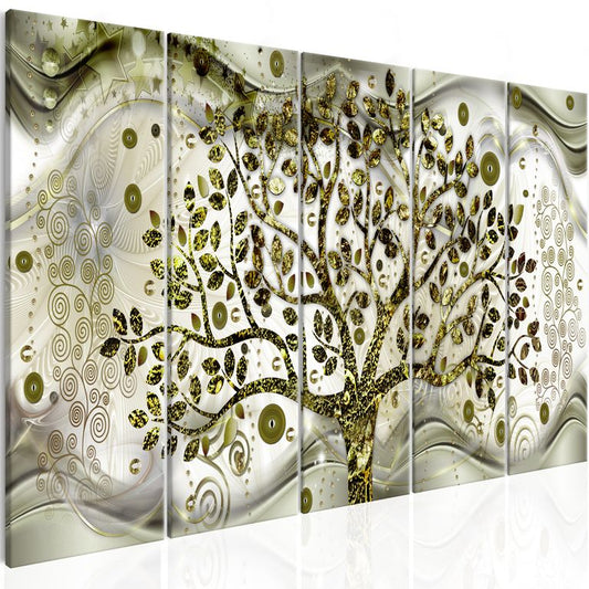 Wandbild - Tree and Waves (5 Parts) Green